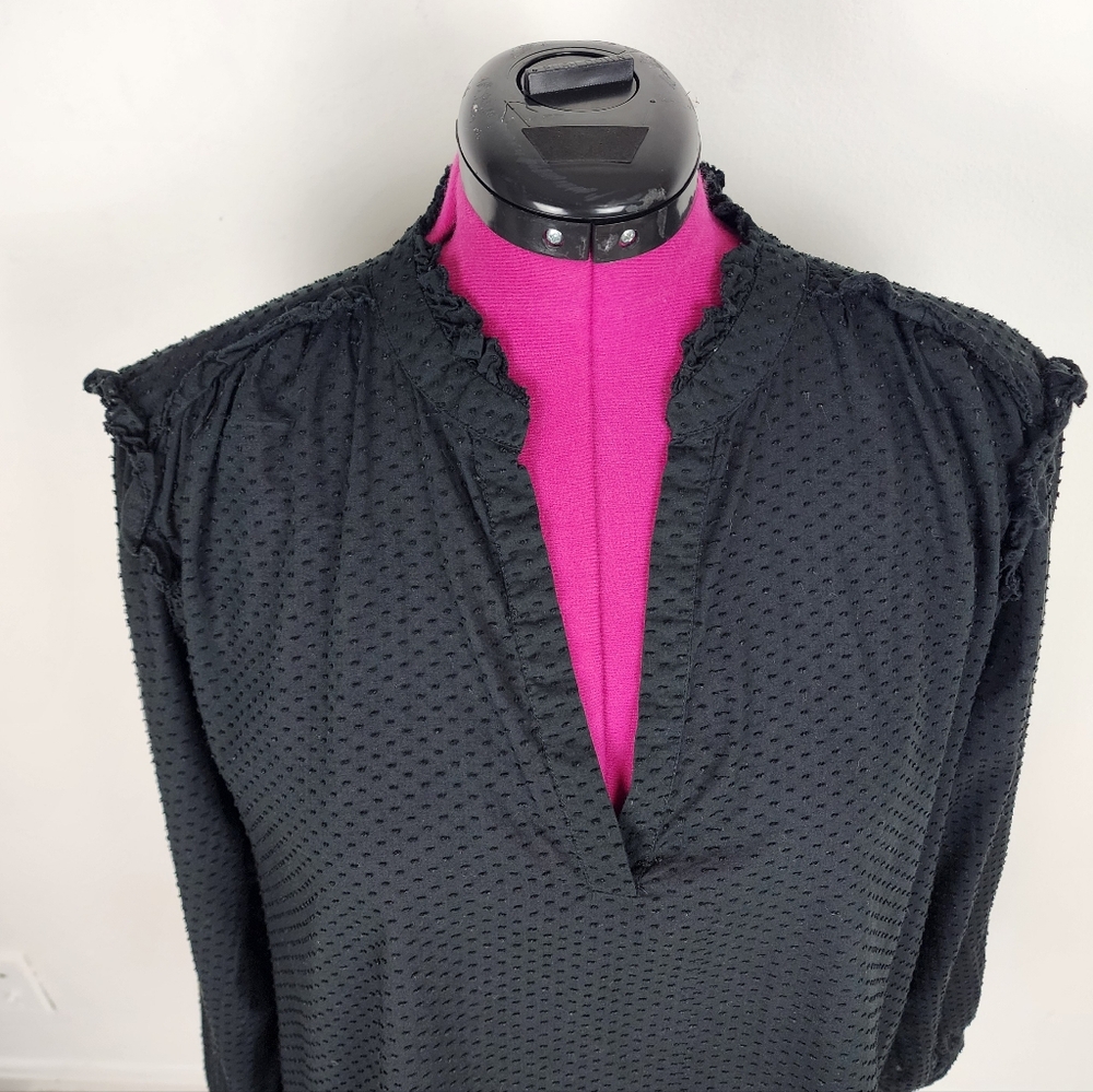J.Crew Black Cotton Swiss Dot Top V-neck Popover Blouse Shirt Ruffles Size 3X - Picture 3 of 14